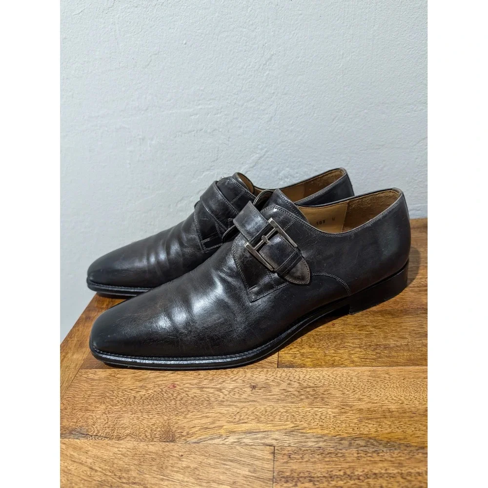 Men Magnanni Marco Monk Strap Loafer Shoe Buckle 10.5M Catalux Grey Leather (R5)